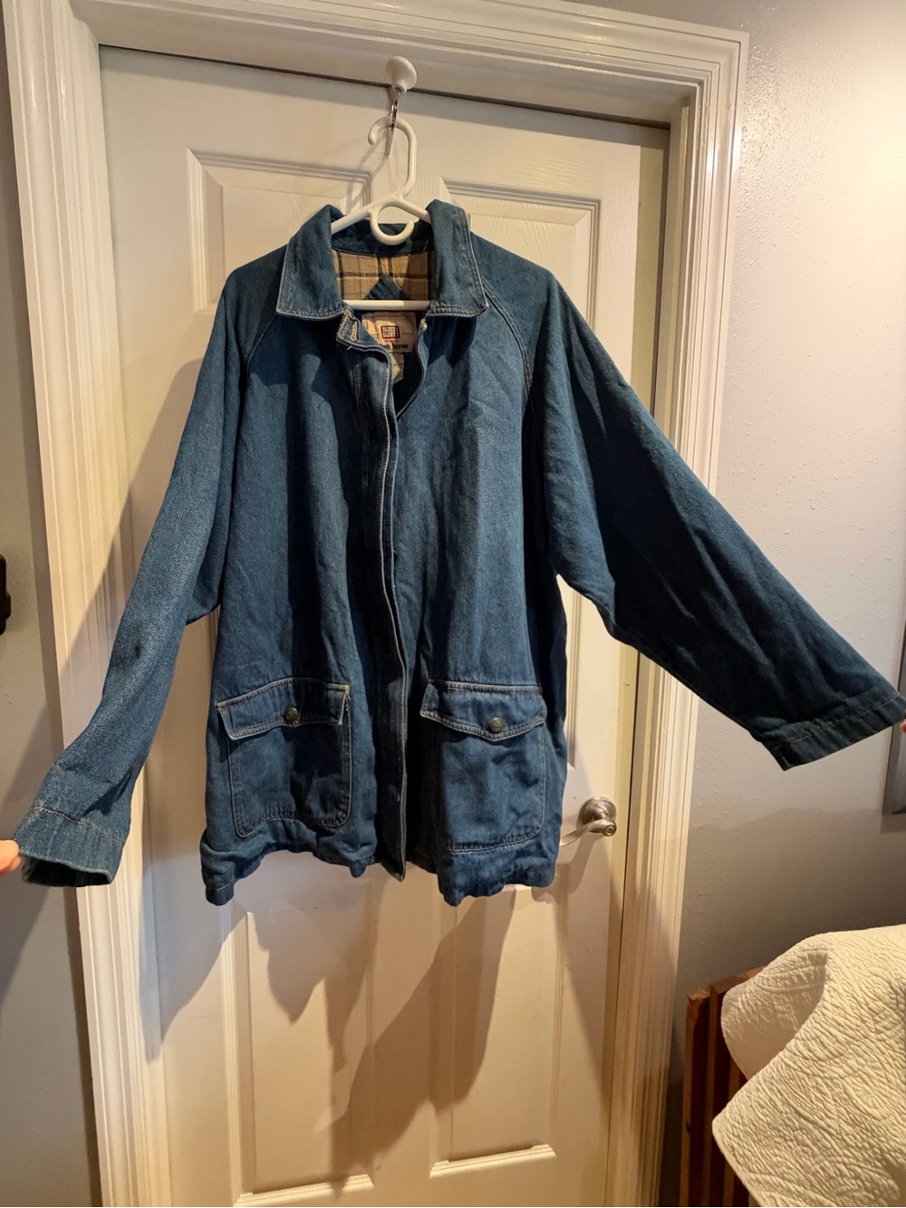 (NEW) Faded Glory Blue Denim Jacket with Plaid Lining